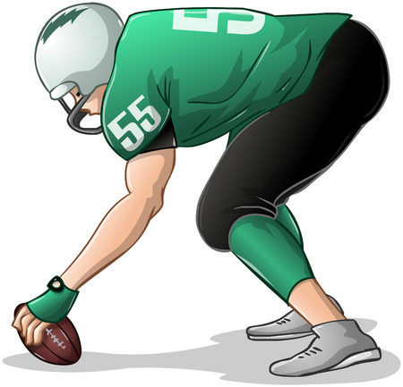 Vector illustration of a football player in green uniforms kneels and holds football.
のイラスト素材