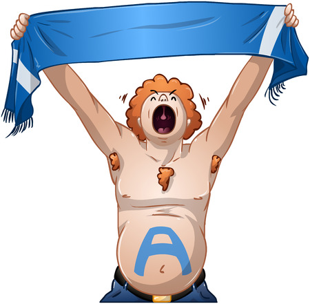 Vector illustration of a man holding a sports team scarf up high and cheers.
のイラスト素材
