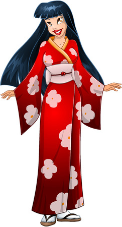 Vector illustration of an asian woman in traditional red japanese kimono.
のイラスト素材