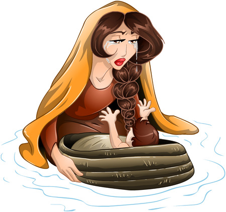 Vector illustration of Jochebed placing Moses in the nile のイラスト素材
