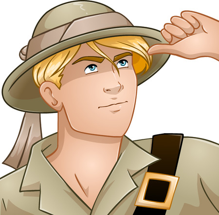 Vector illustration of a blond nature explorer looking up.のイラスト素材