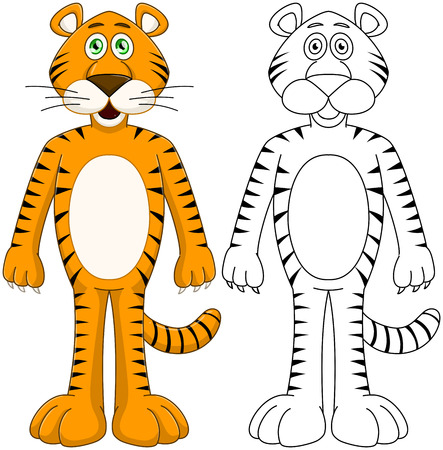 Vector illustration set of a cute humanoid orange tiger with lineart.のイラスト素材