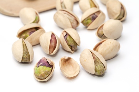 Pistachio nut isolated on the white backgroundの写真素材