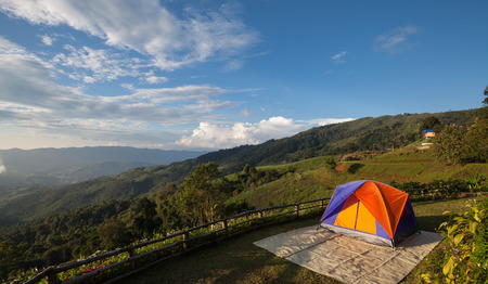 Dome tents camping at Phu chee pah mountain ,north of Thailandの写真素材