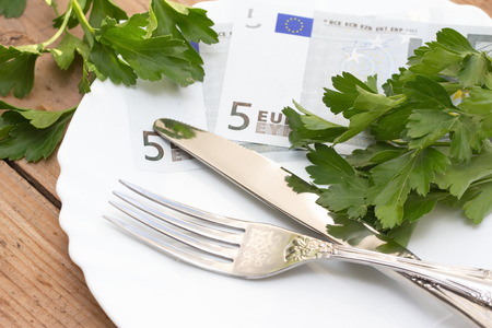 Poor portion of food on a plateの写真素材