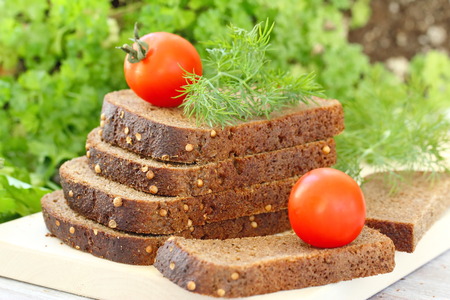 Healthy food. Wholegrain rye bread with bran and seeds.