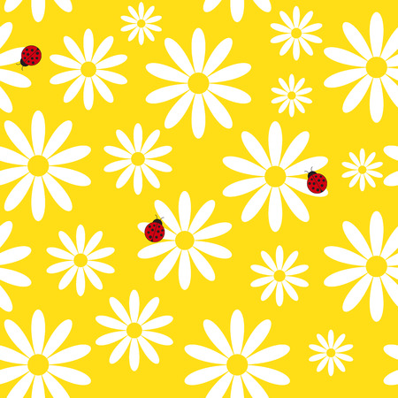 Simple summer seamless background with ladybirds and daisiesのイラスト素材