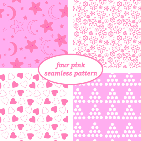Set of four pink seamless patternsのイラスト素材