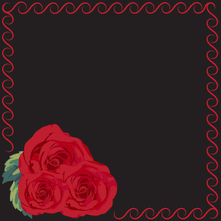 Bouquet of red roses on black background with place for textのイラスト素材