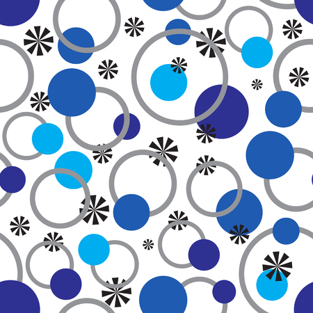 Geometric seamless pattern with blue and grey circles on white backgroundのイラスト素材