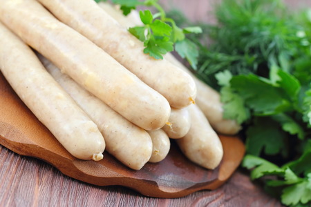 Raw chicken sausages prepared for frying or barbecue