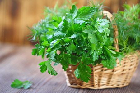 Ingredients for fresh vegetable salad - dill and parsleyの写真素材