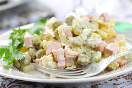 National cuisine. Russian traditional salad Olivierの写真素材