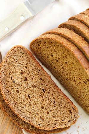 Sliced homemade rye bread on the table