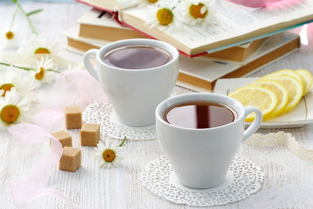 Tea time. Cup of tea for relaxation in summertimeの写真素材