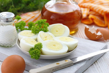 Boiled eggs ready for eat. Healthy foodの写真素材