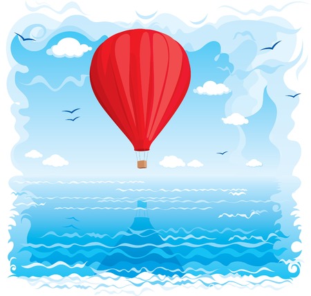 Red balloon flying under the seaのイラスト素材