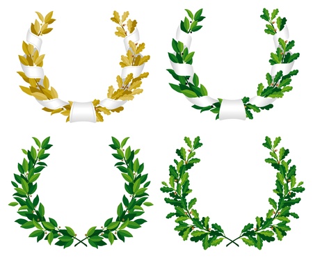 Set of the laurel and oak wreaths with green and bronze leavesのイラスト素材