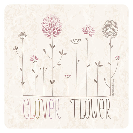 Clover Meadow with lots of clover flowers and grass on grunge backgroundのイラスト素材