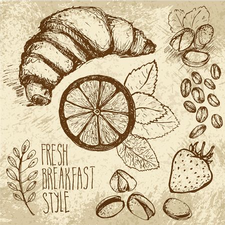 Breakfast sketched setのイラスト素材