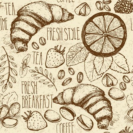 Breakfast sketched setのイラスト素材