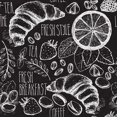 Breakfast sketched setのイラスト素材