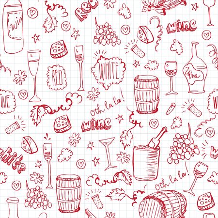 Wine sketch vintage seamlesのイラスト素材