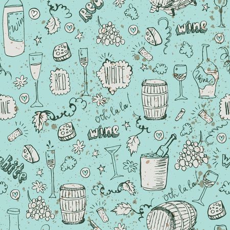 Wine sketch and vintage illustrationのイラスト素材