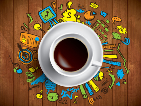 Vector business illustration - coffee cup with colored doodles about business ideasのイラスト素材
