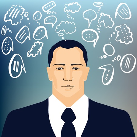 Businessman with speech doodles - business vector illustrationのイラスト素材