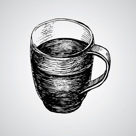 Coffe mugs vector drawing sketch style, isolatedのイラスト素材