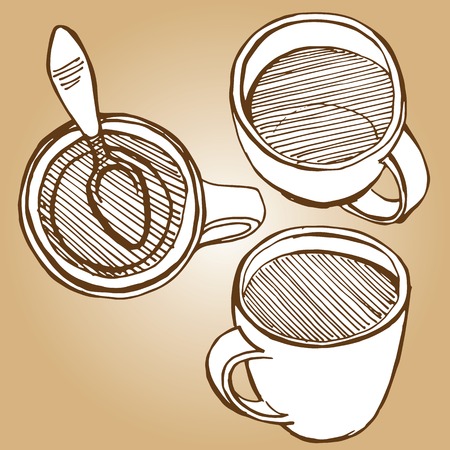 set of coffe mugs vector drawing sketch styleのイラスト素材