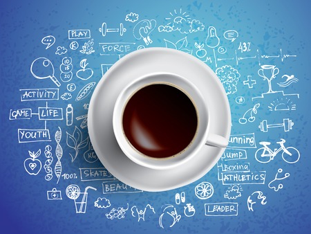 Vector business illustration - coffee cup with colored doodles about business ideasのイラスト素材