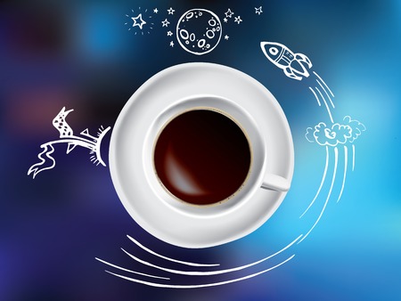 Vector business illustration - coffee cup with colored doodles about business ideasのイラスト素材