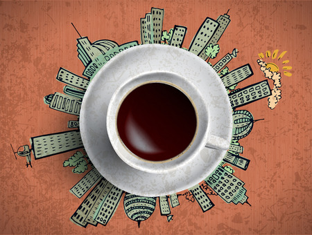 Vector business illustration - coffee cup with colored doodles about business ideasのイラスト素材