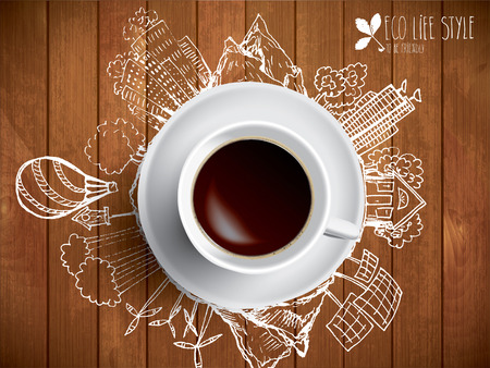 Vector business illustration - coffee cup with colored doodles about business ideasのイラスト素材