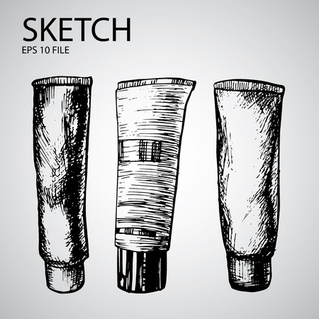 Vector set with sketched bottle - illustration for the beauty industryのイラスト素材