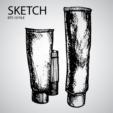 Vector set with sketched bottle - illustration for the beauty industryのイラスト素材