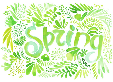 Lettering and elements about springのイラスト素材