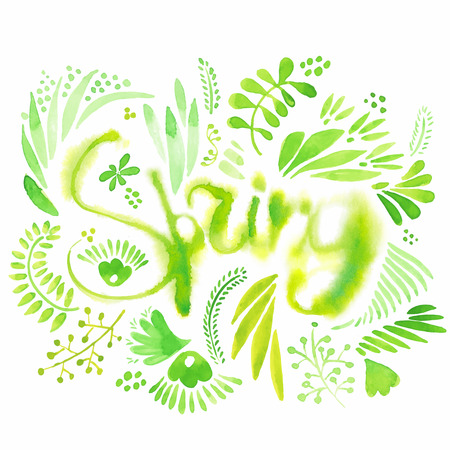 Lettering and elements about springのイラスト素材