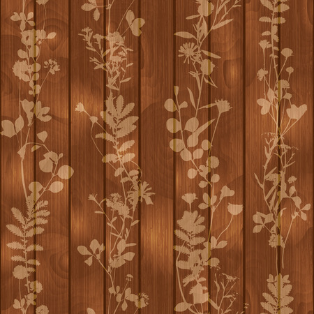 Wooden seamless background with flower elementsのイラスト素材