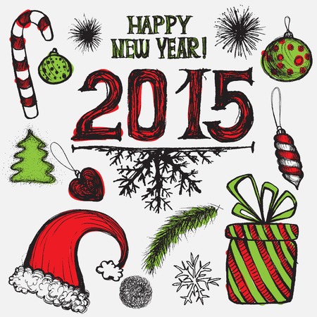 Christmas set with sketched elementsのイラスト素材