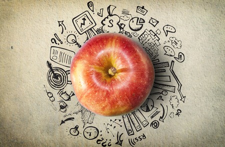 Concept with apple and business doodles on grunge backgroundの写真素材