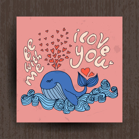 Vector illustration - greeting card with whale in retro vintage colorsのイラスト素材