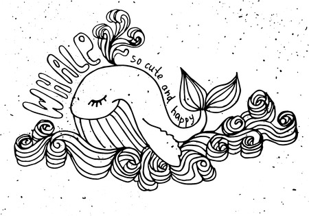 whale cute cartoon illustration, isolated on white backgroundのイラスト素材