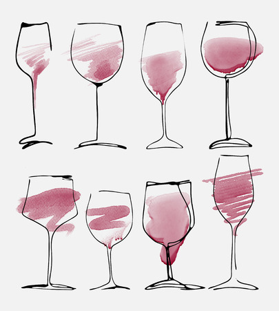 Wine glass set - watercolor collection of sketched wineglassesのイラスト素材