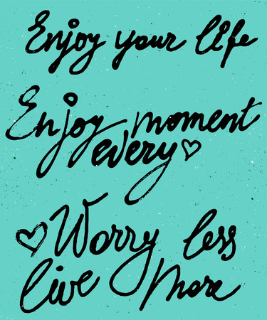 Enjoy your life, every moment watercolor vector lettering isolated on retro backgroundのイラスト素材
