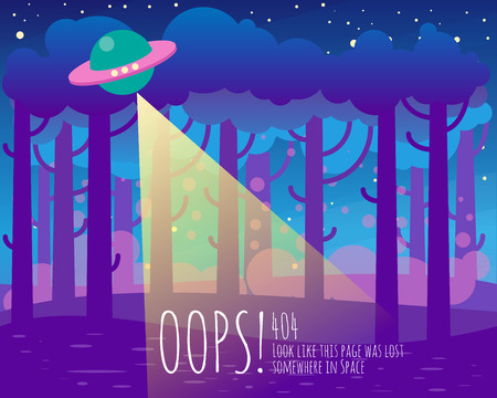 404 page flat template background with space ufo, Earth landscapeのイラスト素材