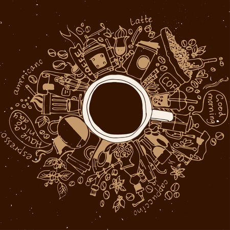 Morning coffee break doodle conceptのイラスト素材