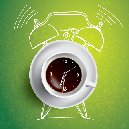 Alarm clock and coffee concept illustration with doodleのイラスト素材